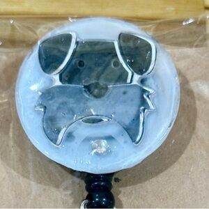 Terrier dog badge reel with belt clip